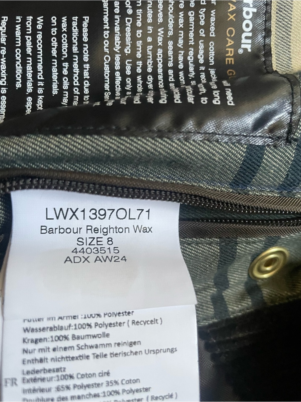 Barbour Reighton Spey US4/UK8 like new with tags - Picture 4 of 4